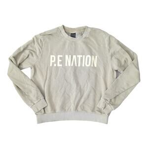 PE Nation Womens Large Crewneck Sweatshirt Olive Organic Cotton Hemp Workout Gym